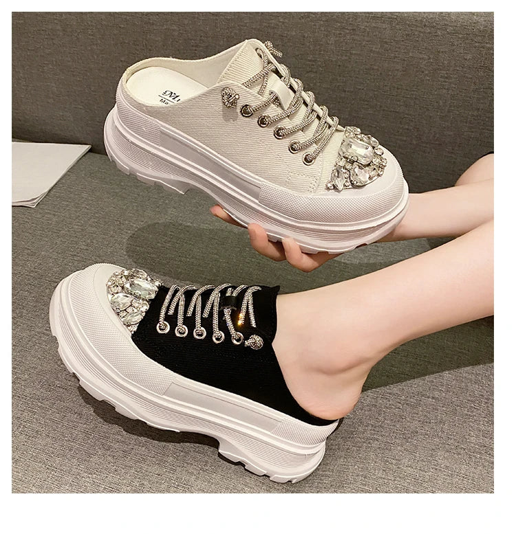 Women Shiny Rhinestones Shoes Four Seasons Casual Sneakers Women Stylish Sport Shoes Lace-Up Sports slippers zapatos mujer