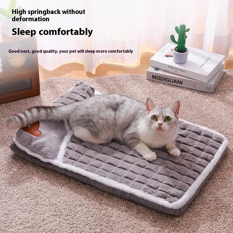 2024 NEW Winter Warm Dog Sleeping Mat Comfortable Dog Bed Plush Pet Mat for Small Medium Large Dogs Square Puppy Bed with Pillow