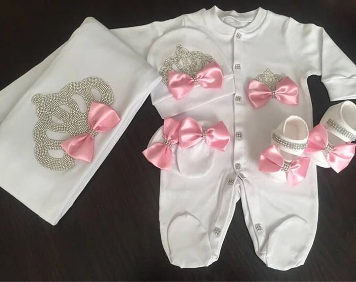 5pcs Newborn Baby Boy Outfits Kids Clothing Real Cotton Infant0 Products Shirt Pants Mittens Receiving Blanket