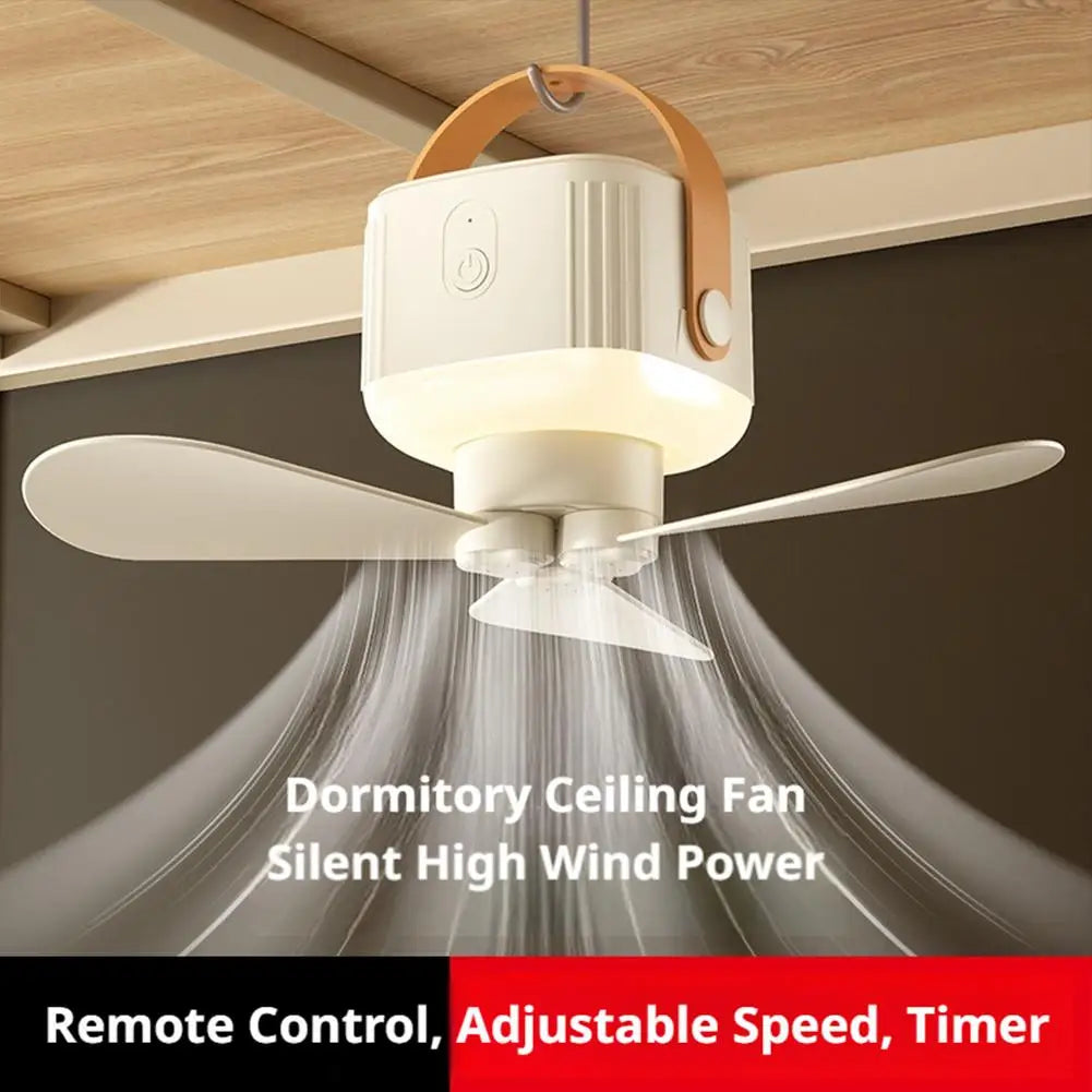 Portable Ceiling Fan with Remote & 3600mAh Battery – 3-Speed, 8-12H Runtime, Night Light for Camping & Outdoor