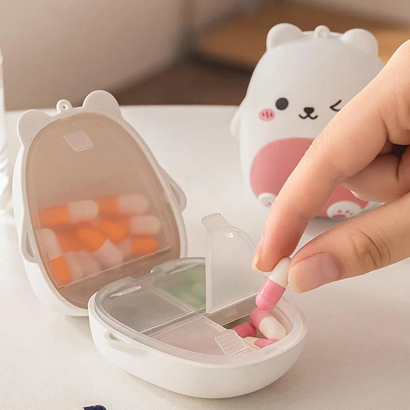 Cute Cartoon Small Bear Portable Double-layer Compartment Going Out Packed Separately Medicine Storage Plastic Pill Box Fashion