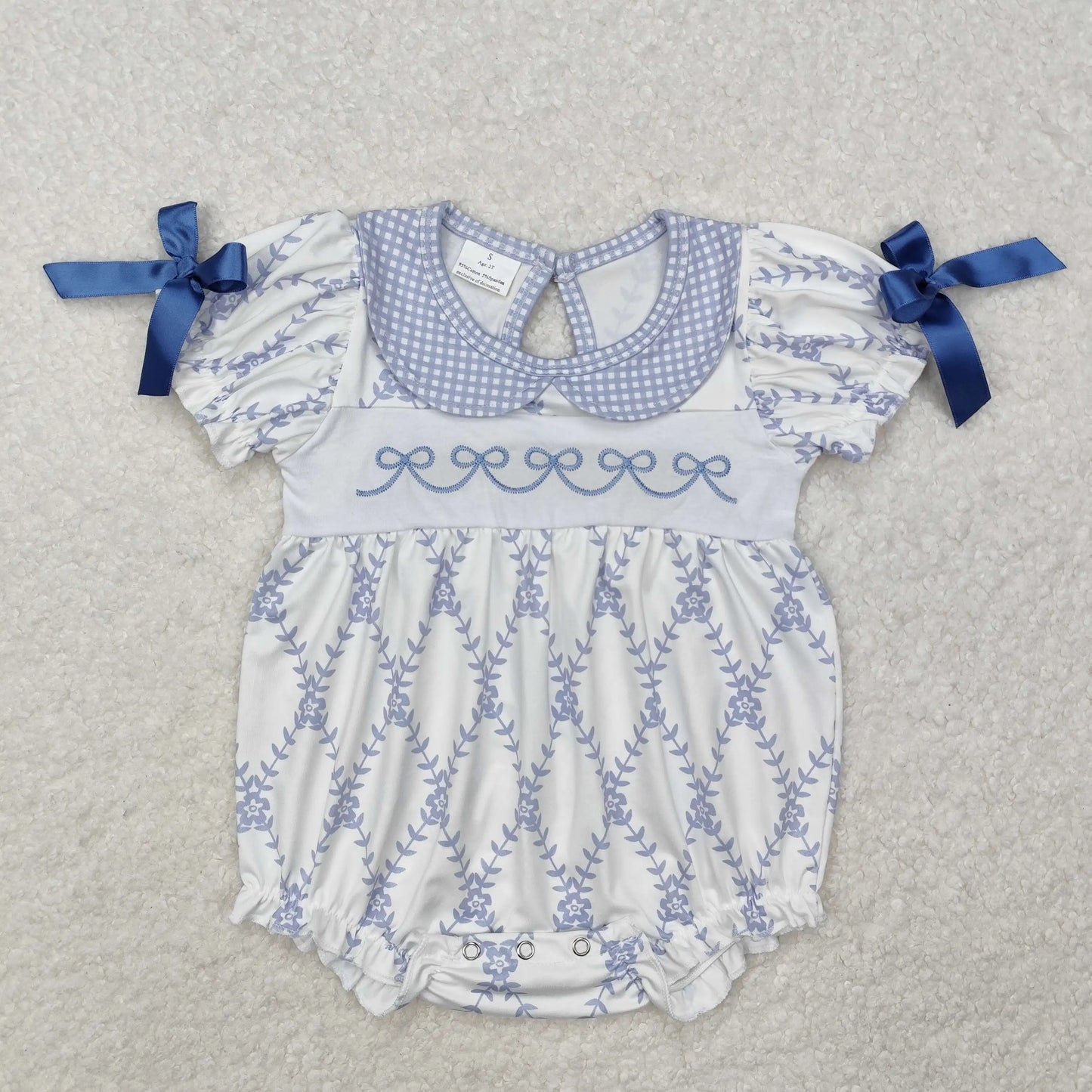 4.14y NEW stock baby girls summer romper wholesale boutique embroidery pattern floral flowers purple flying sleeves onesie
