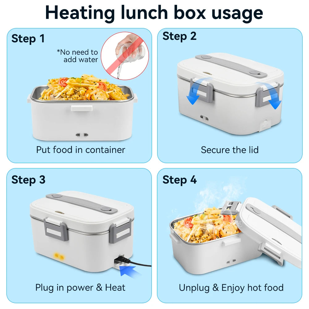 Electric Lunch Box 80W 1.8L Portable Food Warmer Stainless Steel Detachable Heating Bowl Large Capacity For Car Or Home