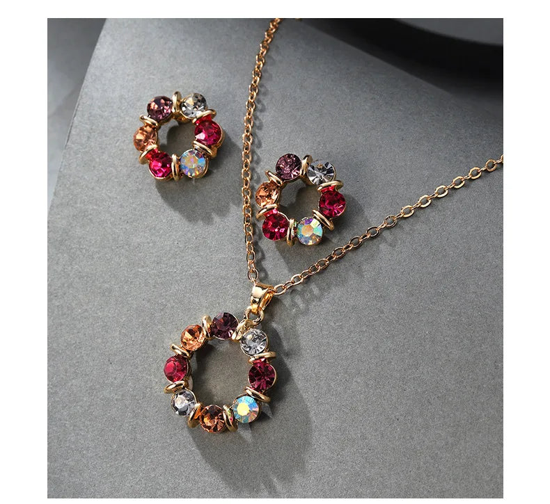 Multicolor Zircon Jewelry Set Elegant Necklace and Earrings for Women Minimalist Luxury Gifts Set with Sparkling Gemstones