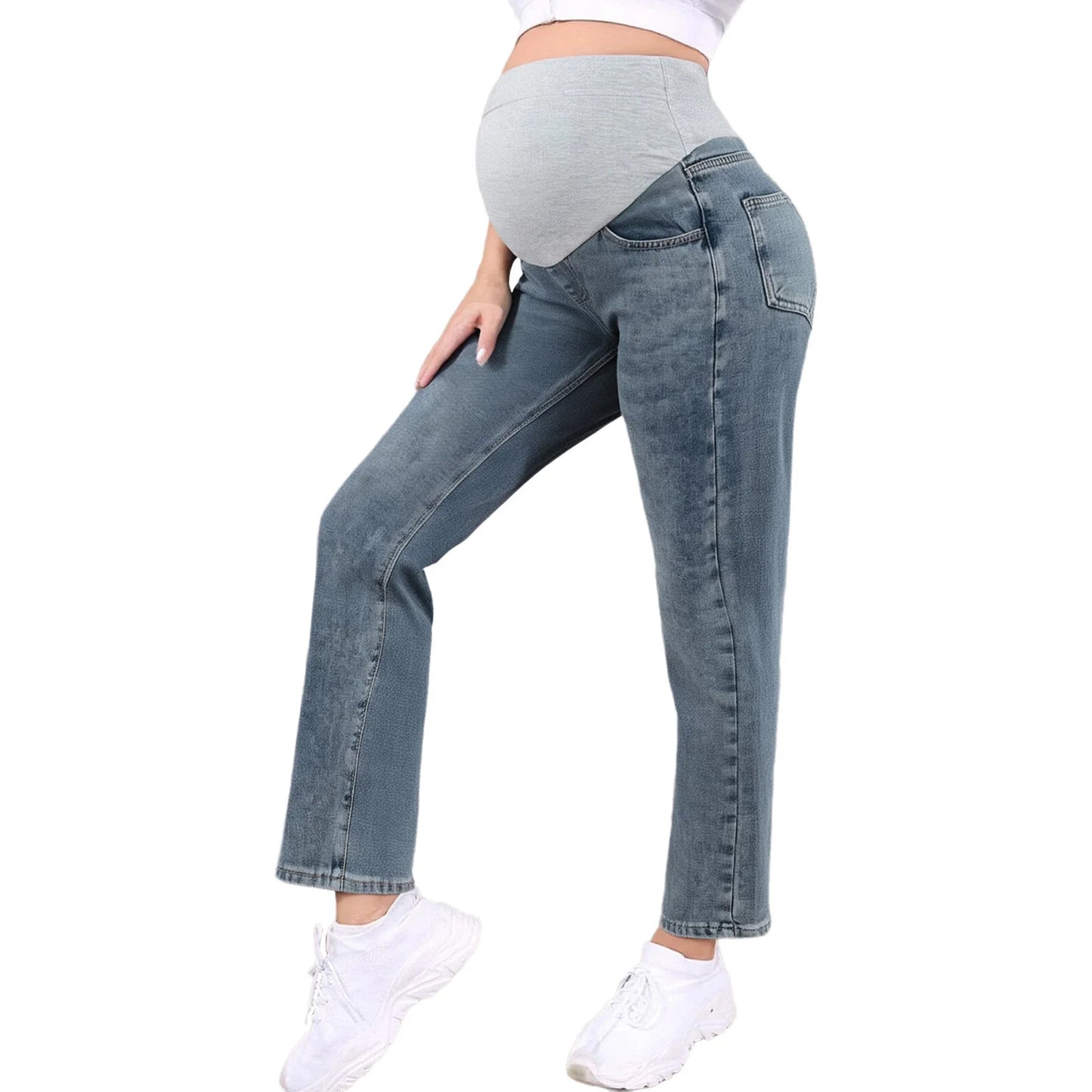 Pregnant Women Fashion Casual Wide-Leg Jeans Adjustable High Waist Belly Support Denim Pants Maternity Clothing for Daily Party