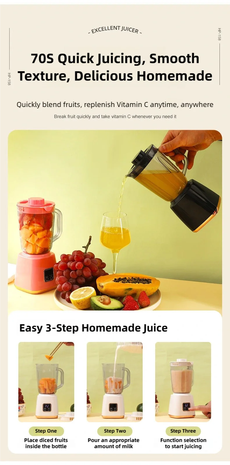 TINSOL Electric Juicer Portable Blender 10 Blades Multifunctional Juice Blender Fresh Juice Smoothie Blender Food Processor
