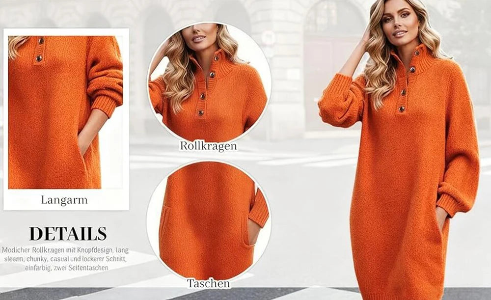 Fashion Knitted Dress Women's Autumn Winter New Straight Midi Length Sweater Dresses For Women Casual Long Sleeve Office Dress