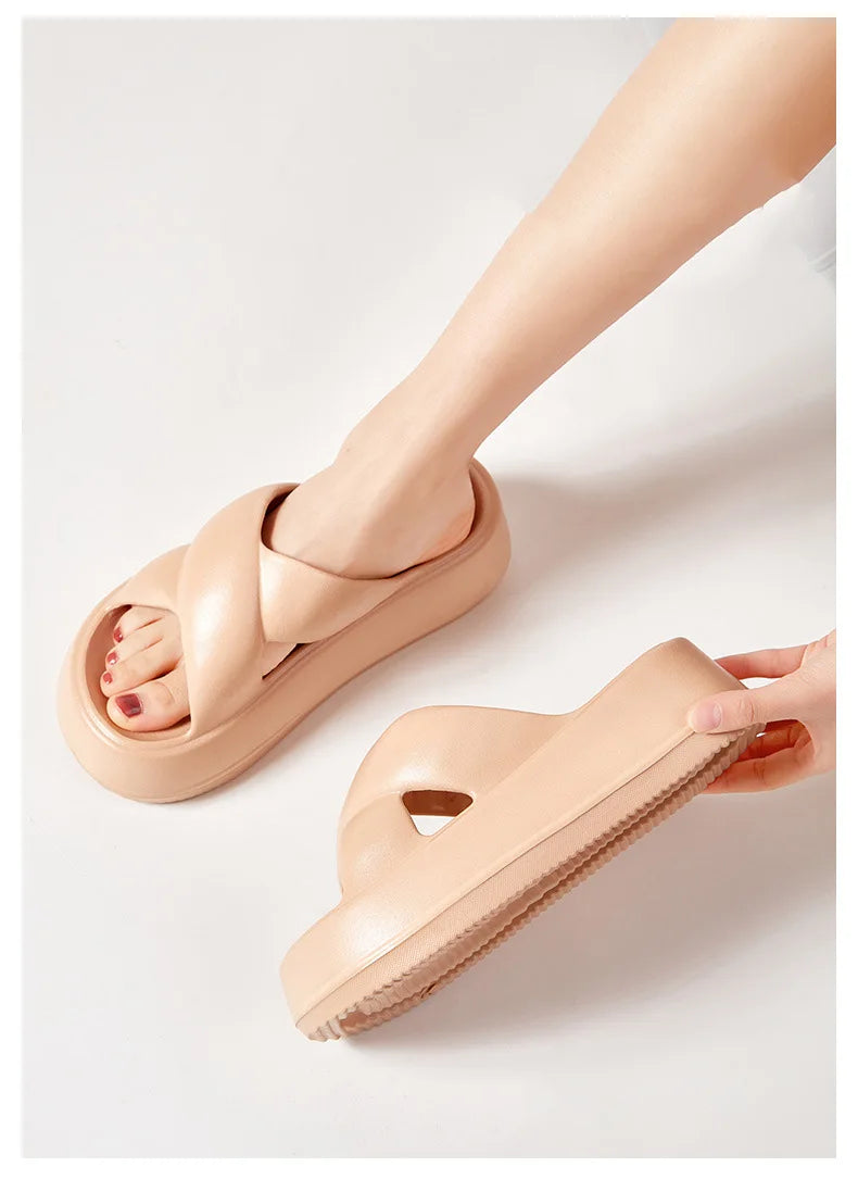 Litfun Women Sandals Soft Sole Slides Home Slippers Thick Bottom EVA Shoes Female Non-Slip Cross Sandals Outdoor Beach Flip Flop
