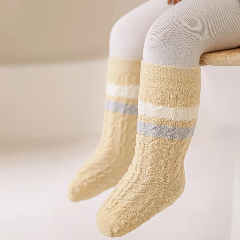 3/5 Pairs Winter Warm Baby Mid Tube Socks Soft Thickned Striped Newborn Socks Toddler Socks For Boys And Girls