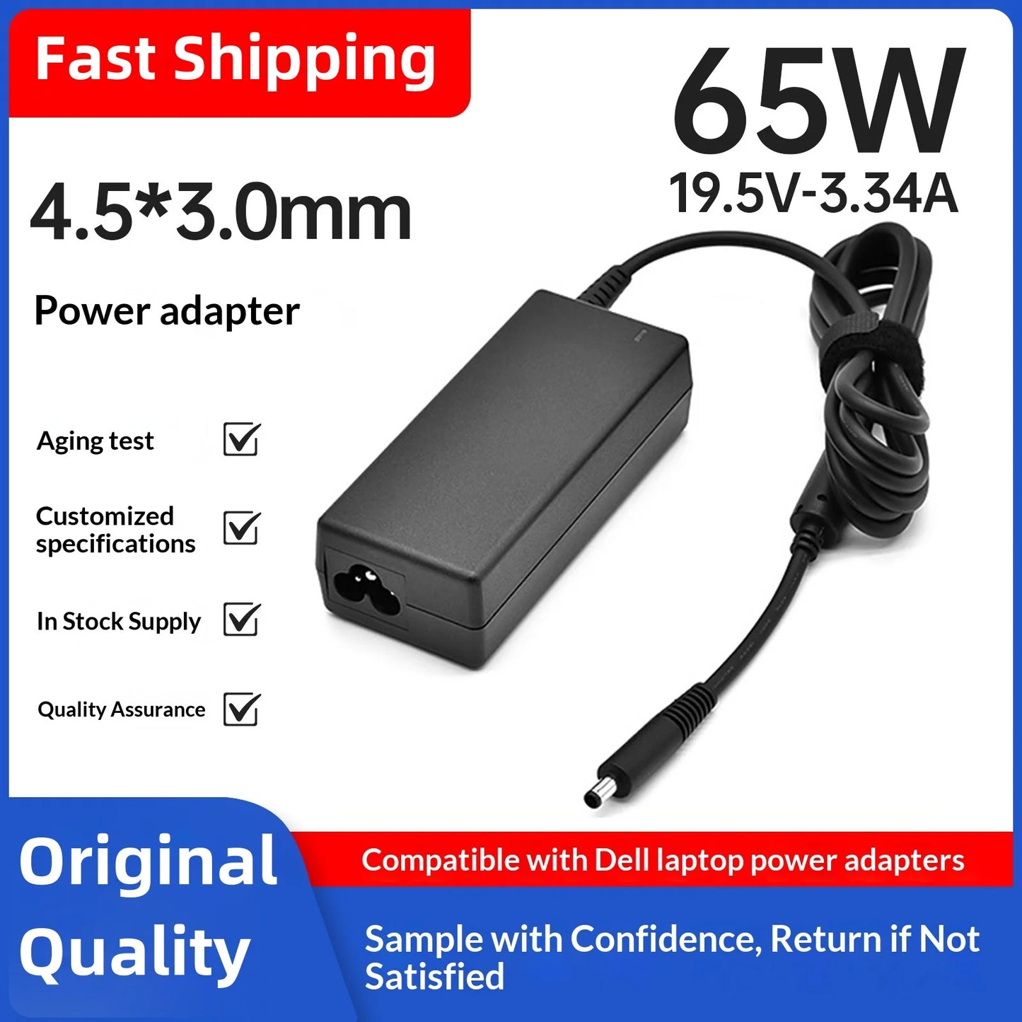 19.5V 3.34A 65W 4.5*3.0mm For Dell Adapter Charger Inspiron 15 5558 3551 3552 5551 5559,Laptop AC Adapter Notebook Power Supply