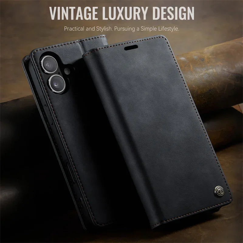 Magnetic Leather Wallet Card Phone Case For iPhone 17E 17 Air 16E 16 Pro Max 15 Plus 14 13 12 11 Flip Wireless Charging Cover