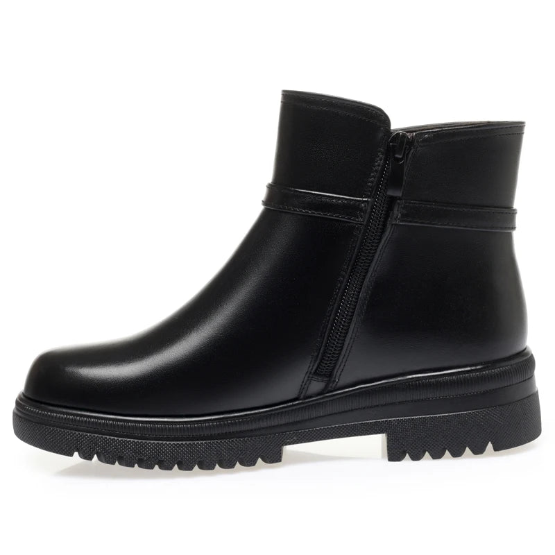 AIYUQI  Women's Winter Shoes Boots Non-slip Large Size 41 42 43 Women's Snow Boots Genuine Leather Warm Wool Mother Boots Women