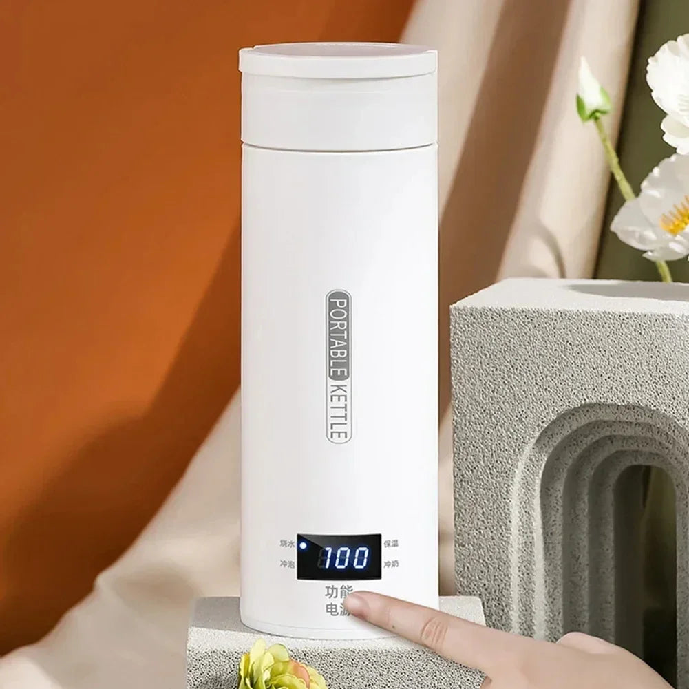 HOMEFISH 450ML Electric Kettles Portable Tea Coffee Kettle Travel Boil Water Thermal Cup Anti-Scald Water Bottle English Menu