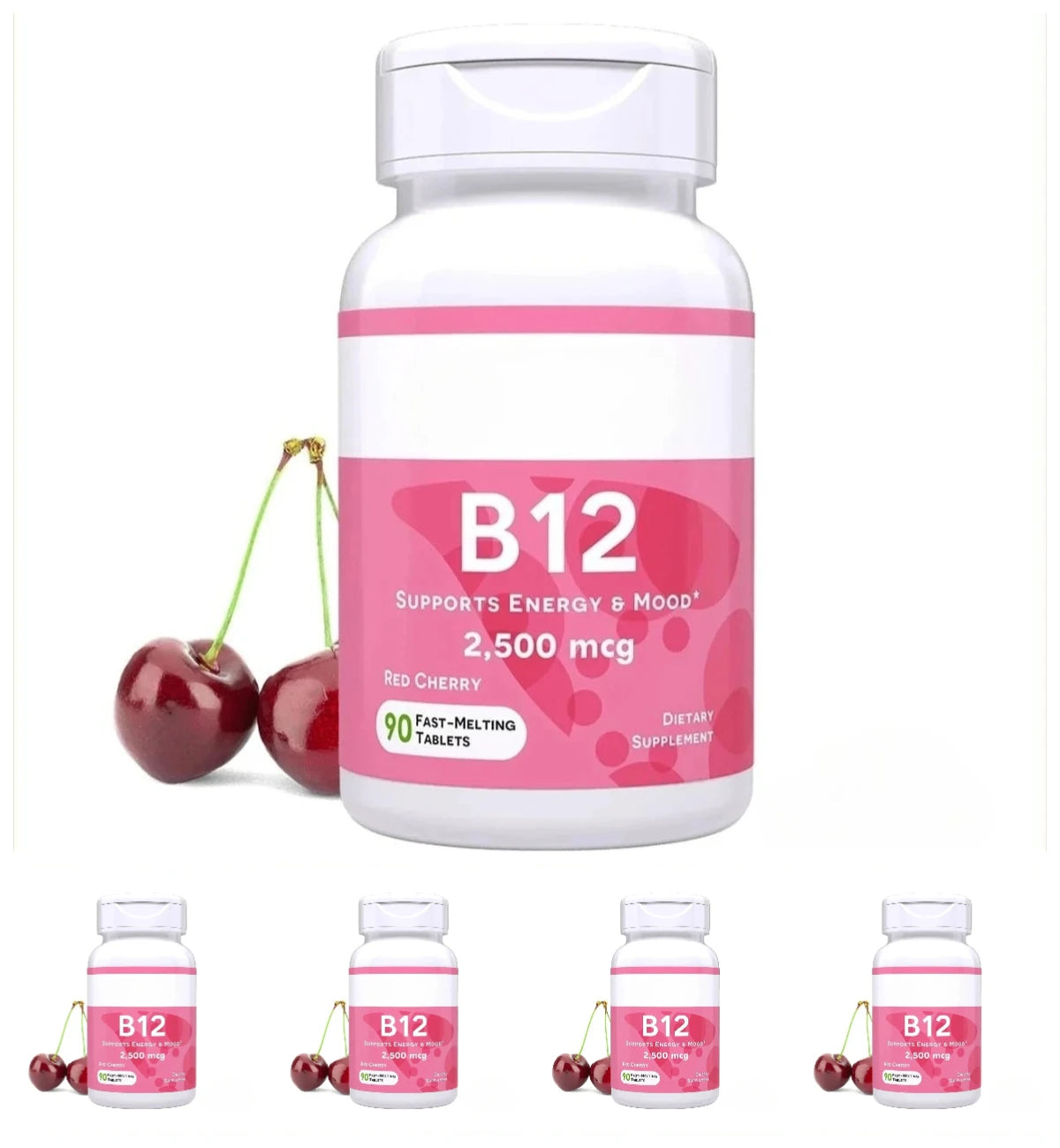 Methylcobalamin Vitamin B12 2500mcg Fast Dissolve Tablets 90 Servings Cherry Flavor Daily Energy Metabolism Support for Adults