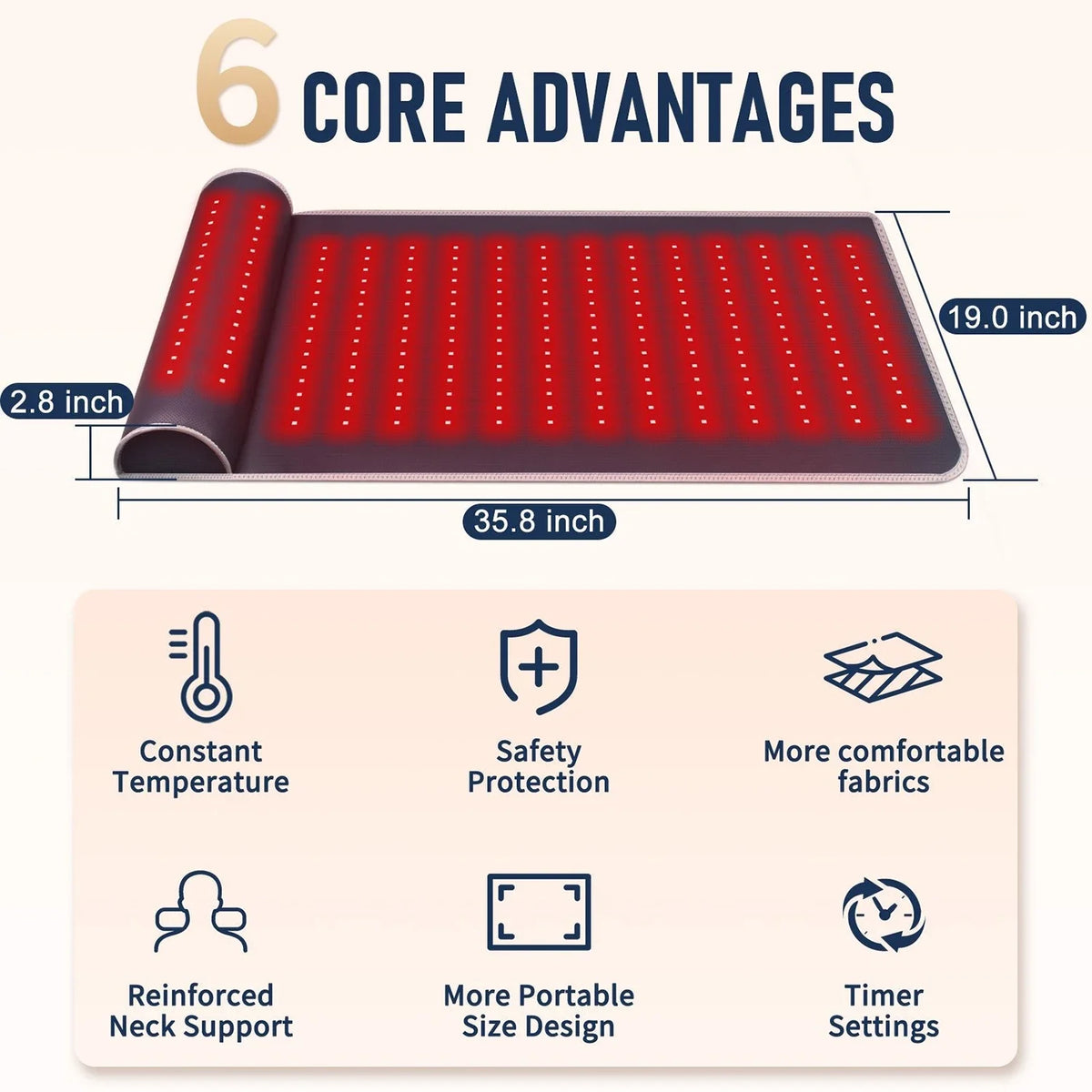 Red Light Therapy Mat with Far Infrared Heat 3D Neck Support Professional Pain Relief Massage Mat for Home Spa Use Muscle Relax