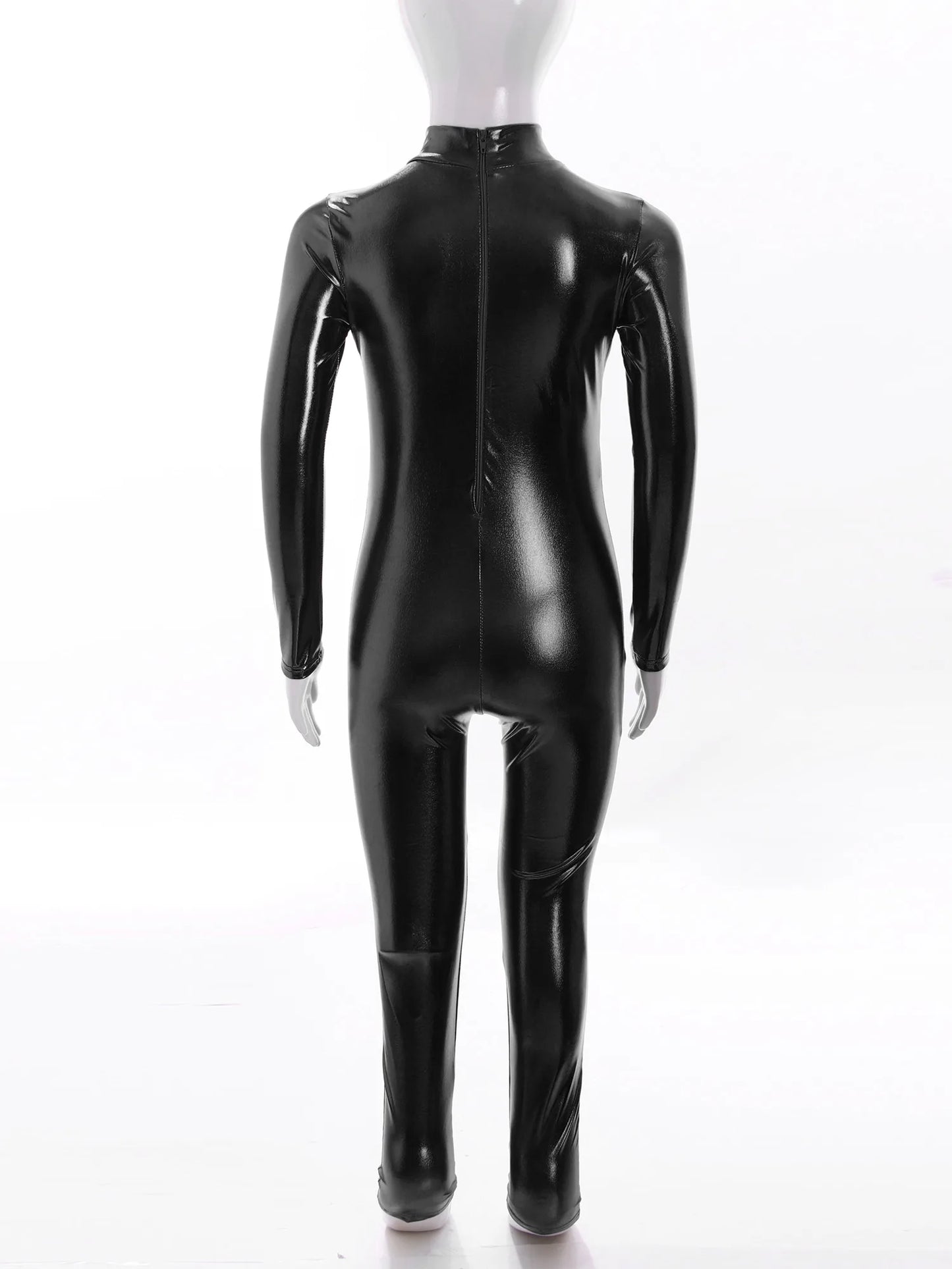 Kids Boys Girls Dance Metallic Jumpsuit Children's Gymnastics Bodysuit Performance Costume Long Sleeve Full Length Leotard