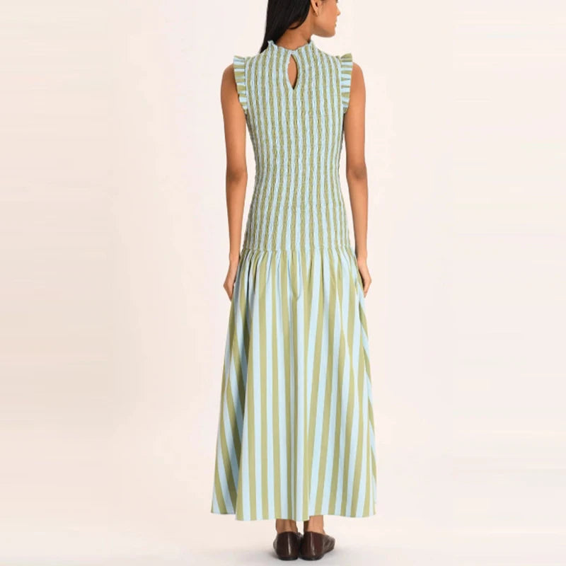 Fashion Half High Collar Vacation Long Dress Casual Sleeveless Draped Bohemian Dress Elegant Hight Waist Slim Swing Party Dress