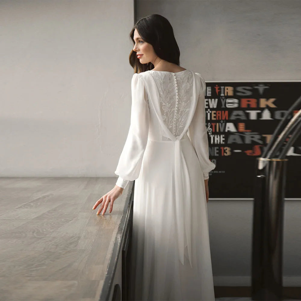 Tulle Beach Long Sleeves Wedding Dresses Customized 2025 Simple Long Sleeves White Ivory Bridal Gown Vestido De Noiva