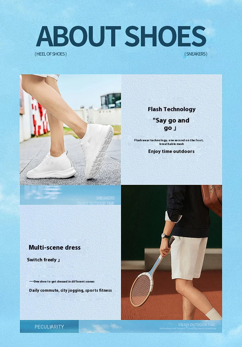 Unisex 6CM Height Increase Breathable Mesh Casual Shoes Lightweight Comfortable Elevator Sneakers for Men & Women Walking Shoes