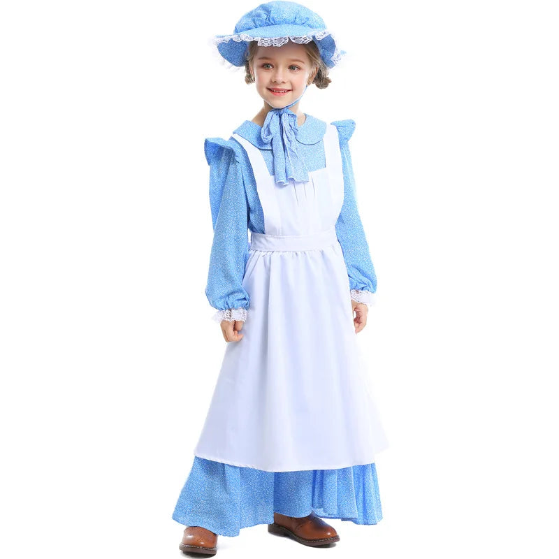 Frocks for Girls Kids Little Red Riding Hood Fairy Tale Drama Performance Costume Maid Suit Floral Pastoral Style Casual Dress