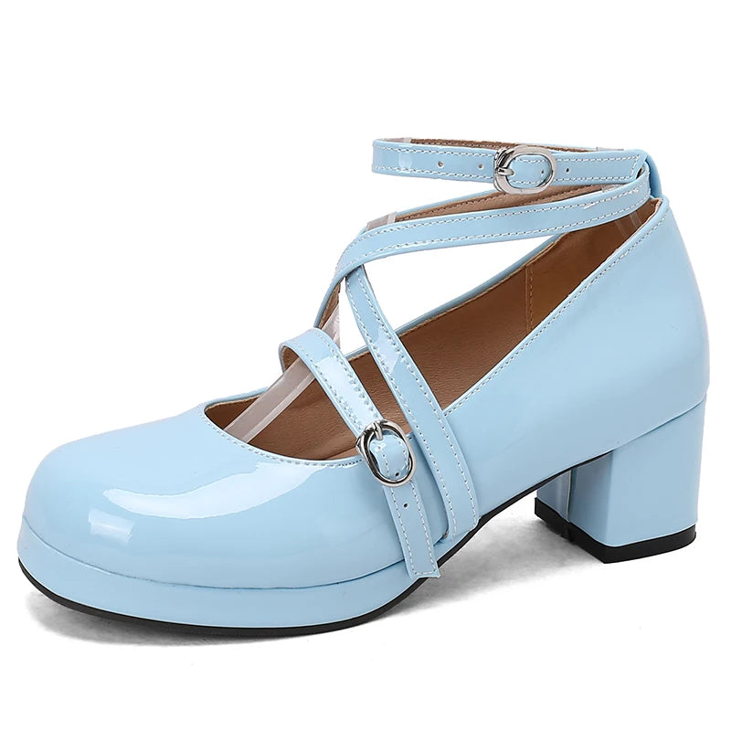Japanese Lolita Party Shoes High Heels Ankle Strap Cross Dress Pumps Cosplay Costume Plus Size 31-50 Big Feet Wear Dropshipping