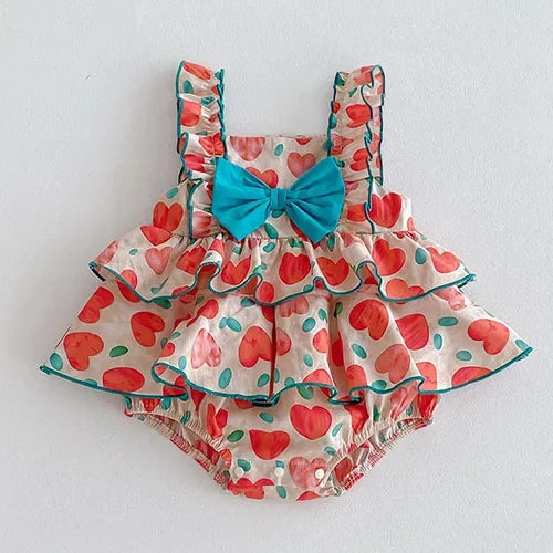 2025 New Summer Korean Style Climbing Suit Flying Sleeve Cotton Lace Splicing Toddler Baby Girls Jumpsuit 0-24M Baby Clothing