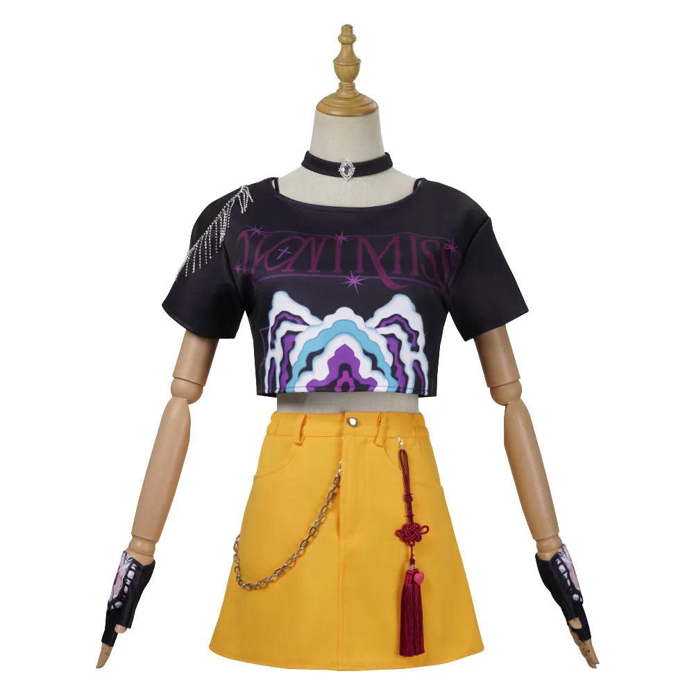 Halloween Fancy Dress Adult Kids Street Hip Hop Role Play Outfit 3 Styles Printed Crop Top Skirt Shorts Idol Stage Costume