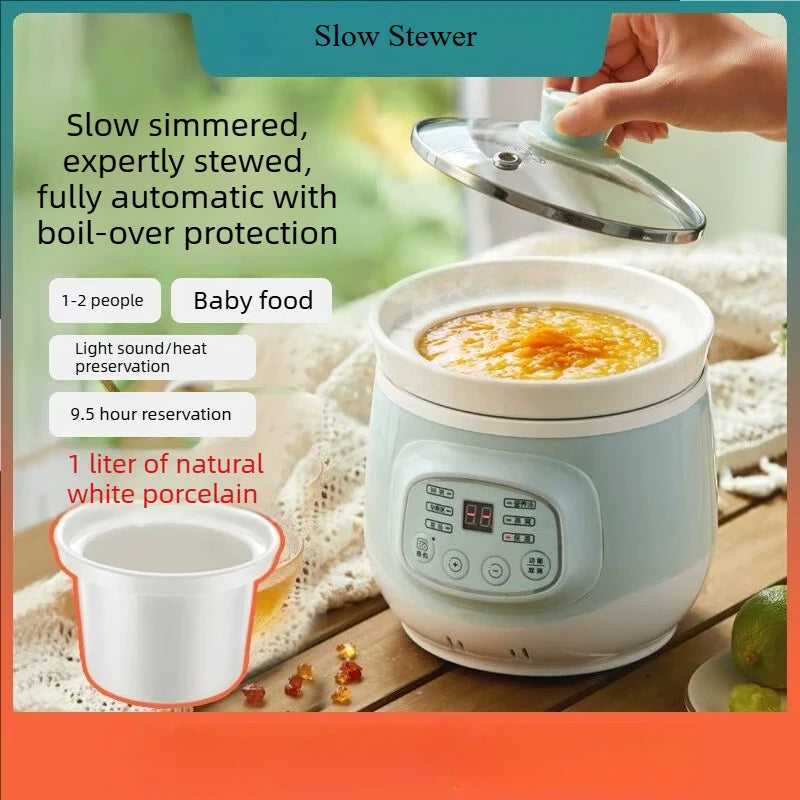 220V 1L Mini Electric Stewing Pot Ceramic Inner Multi Cooker Household Automatic Electric Slow Stewer