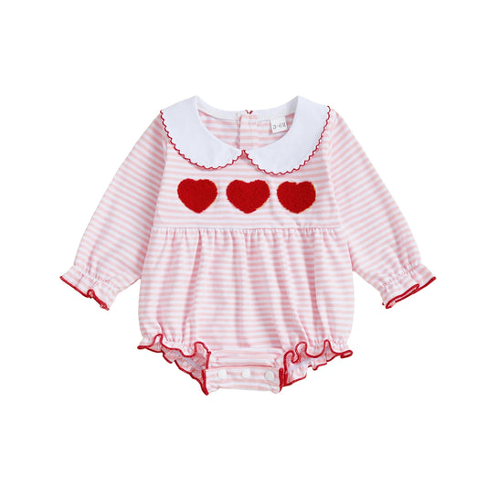 0-18M First Valentines Day Baby Girl Outfit Newborn Heart Smocked Bubble Romper Bodysuit Cute Valentines Day Baby Clothes