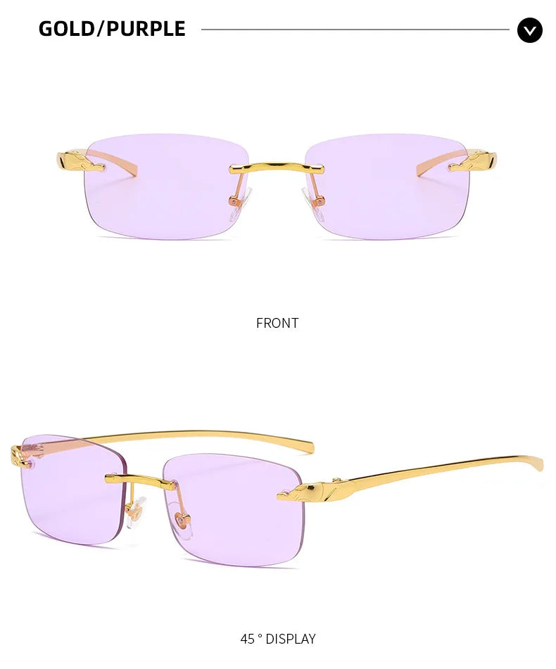Fashion Vintage Rimless Square Sunglasses Women Men Luxury Brand Designer Popular Travel Driving Metal Small Sun Glasses
