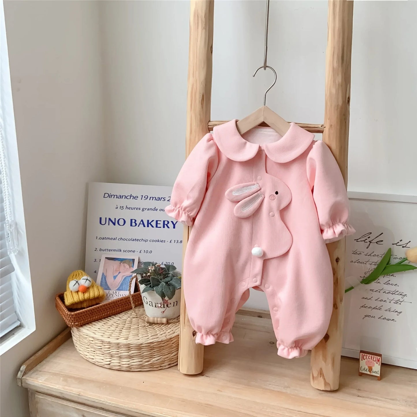 Newborn Baby Autumn Romper One Year Old Birthday Cute Girls Cartoon Rabbit Long Sleeve Bodysuits Spring New Kids Cotton Clothes