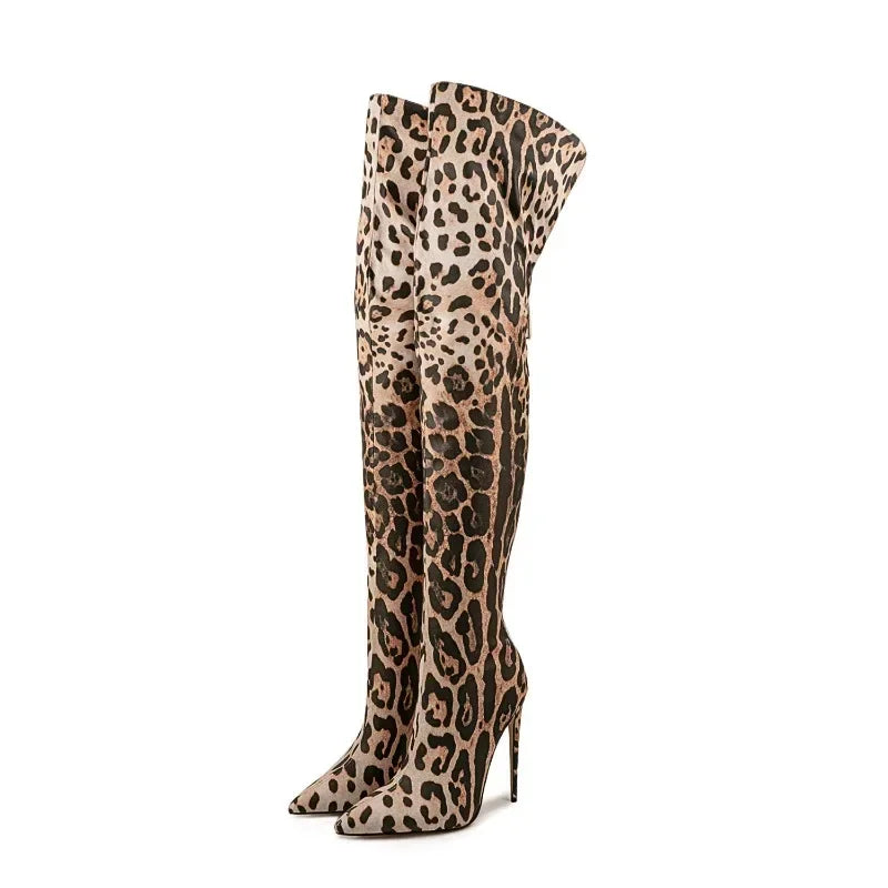 2024 Women's Euro-American Zebra Print Over-the-Knee Boots - Paneled Pointed-Toe Back-Zipper Stiletto, Plus Size Fashion Chic
