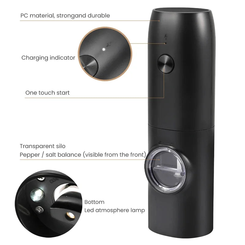Electric Automatic Salt and Pepper Grinder Set with Led Light Grinder Set Spice Mill Adjustable Spices Grinder Kitchen Tools