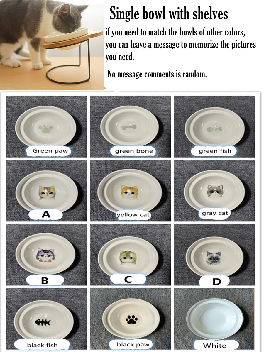 Ceramic Cat Bowl Cat Food Feeder Dog Bowls Drinking Water Bowl Cervical Protection Pet Supplies Ceramic Double Cat Bowls