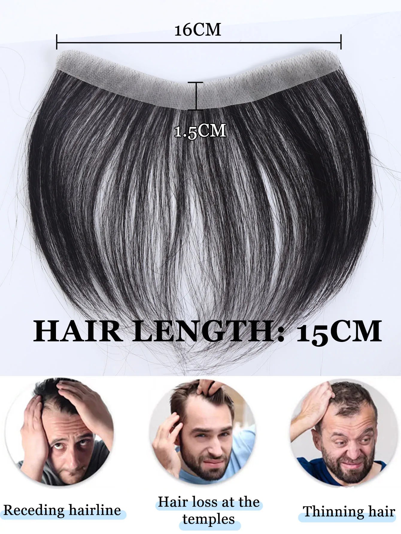 Forehead Patch 100% Human Hair Hairpiece Sideburns Toupee Invisible Seamless Ultra Thin Skin PU Men's Hairline Sideburn Patch