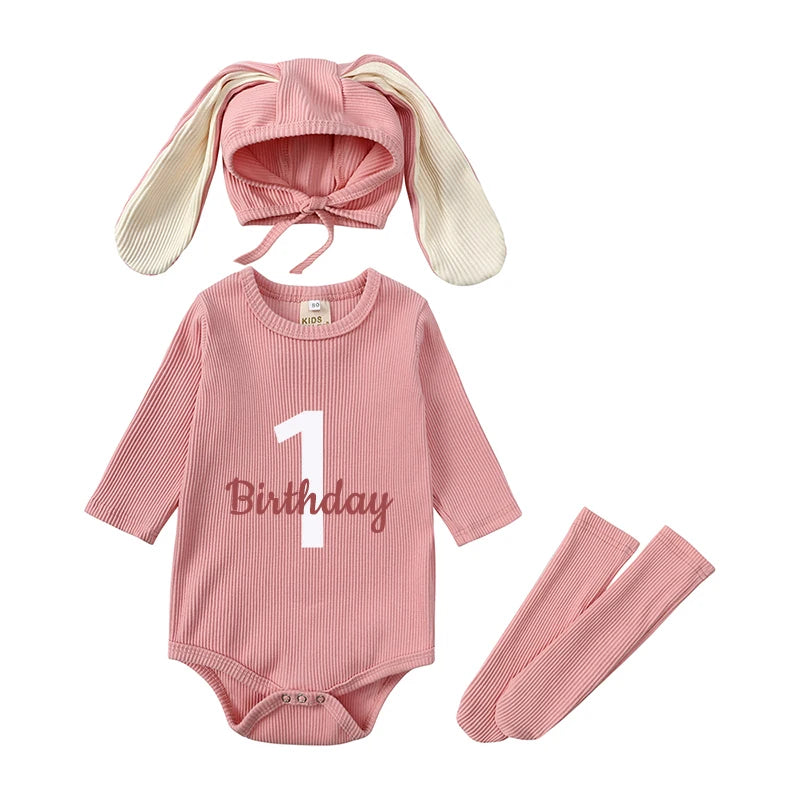 2024 Baby Rabbit Easter Romper Ear Hat Bodysuit Socks Solid Cotton Jumpsuit 0-24M Korean Cute Toddler Boy Girl Outfits Clothes