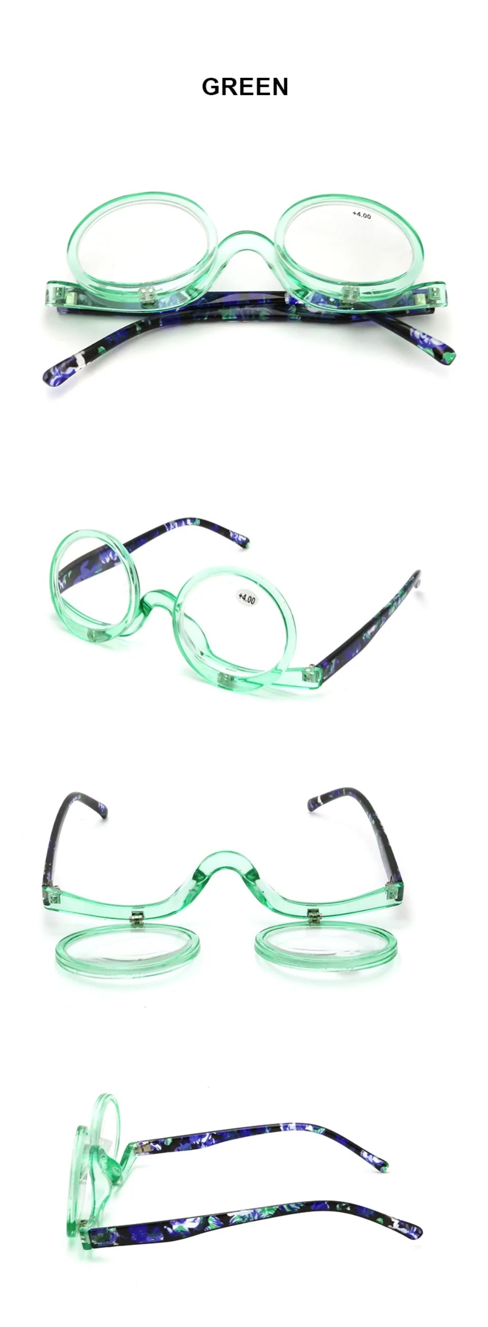 NONOR Makeup Readers Flippable Dual Lens Fashion Reading Glasses for Women Eyeglasses Diopter +1.0 +1.5 +2.0 To +4.0