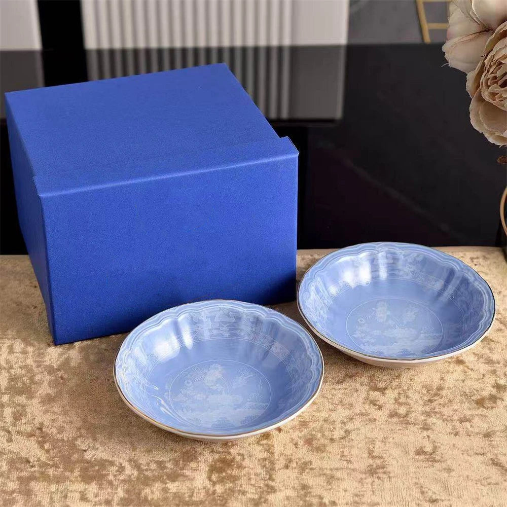 Ceramic Tableware Bowl Household Oatmeal Salah Bowl Kitchen Supplies 2 Combination 15cm Gift Box Beige Curry Yellow Green Pink