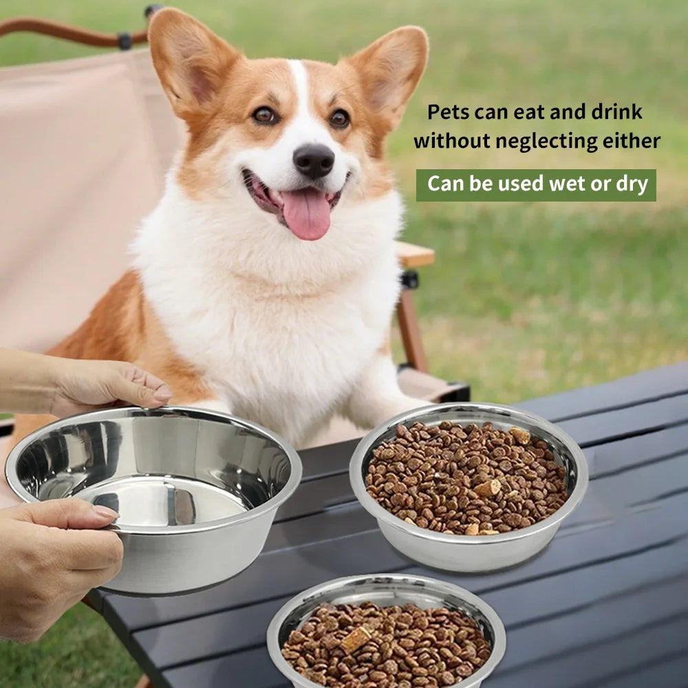Stainless steel dog bowl, three sizes, with silicone anti slip bottom, durable dog bowl, suitable for small, medium and large