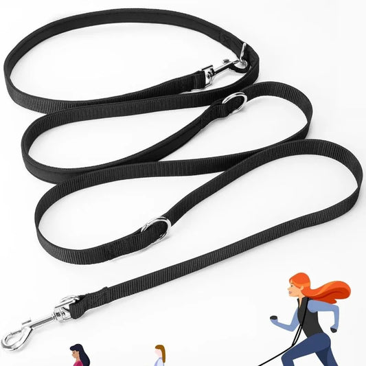 Crossbody Dog Leash Versatile Crossbody Waist Leash with 3 Rings Puppy Walking Leash Reflective Nylon Multifunctional Pet Rope