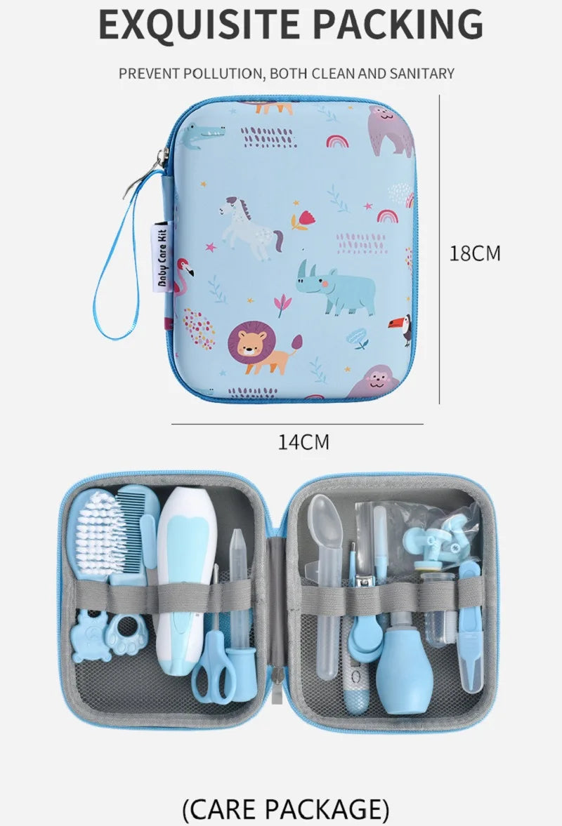 Baby Care Kit Kid Multi-functional Nail Clipper Comb Hair Thermometer Grooming Brush Kit Scissors Baby Health Care Set  Newborn