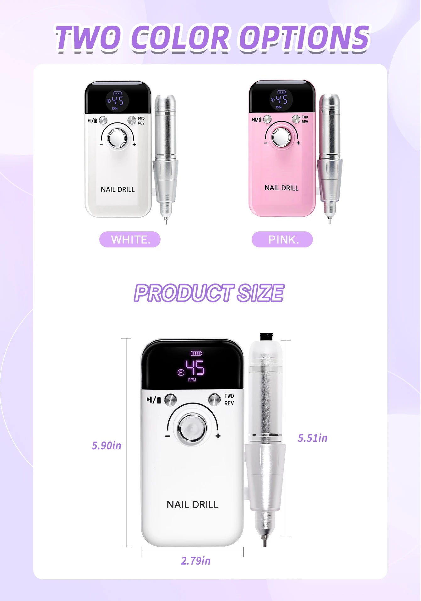 45000RPM Electric Nail Drill Machine With LCD Display Rechargeable Portable Nail File Set for Gel Nails Polish Nail Art Tools