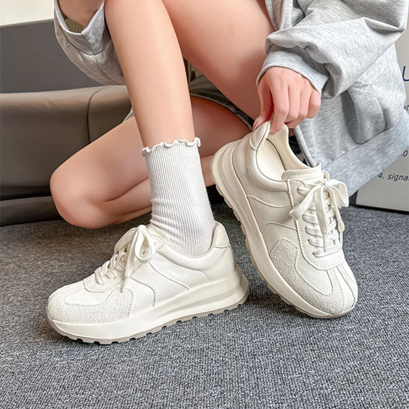 Women's Sneakers Shoes 2026 New Woven Non-slip Genuine Leather Sneakers For Women Large Size Breathable Casual Shoes Female