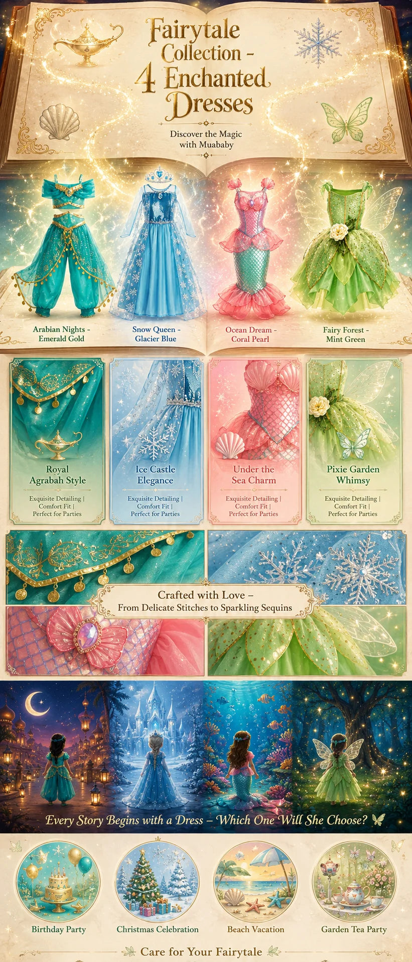 Halloween Birthday Dress Cinderella Snow White Aurora Rapunzel Princess Costume for Girls Kids 2-8Y