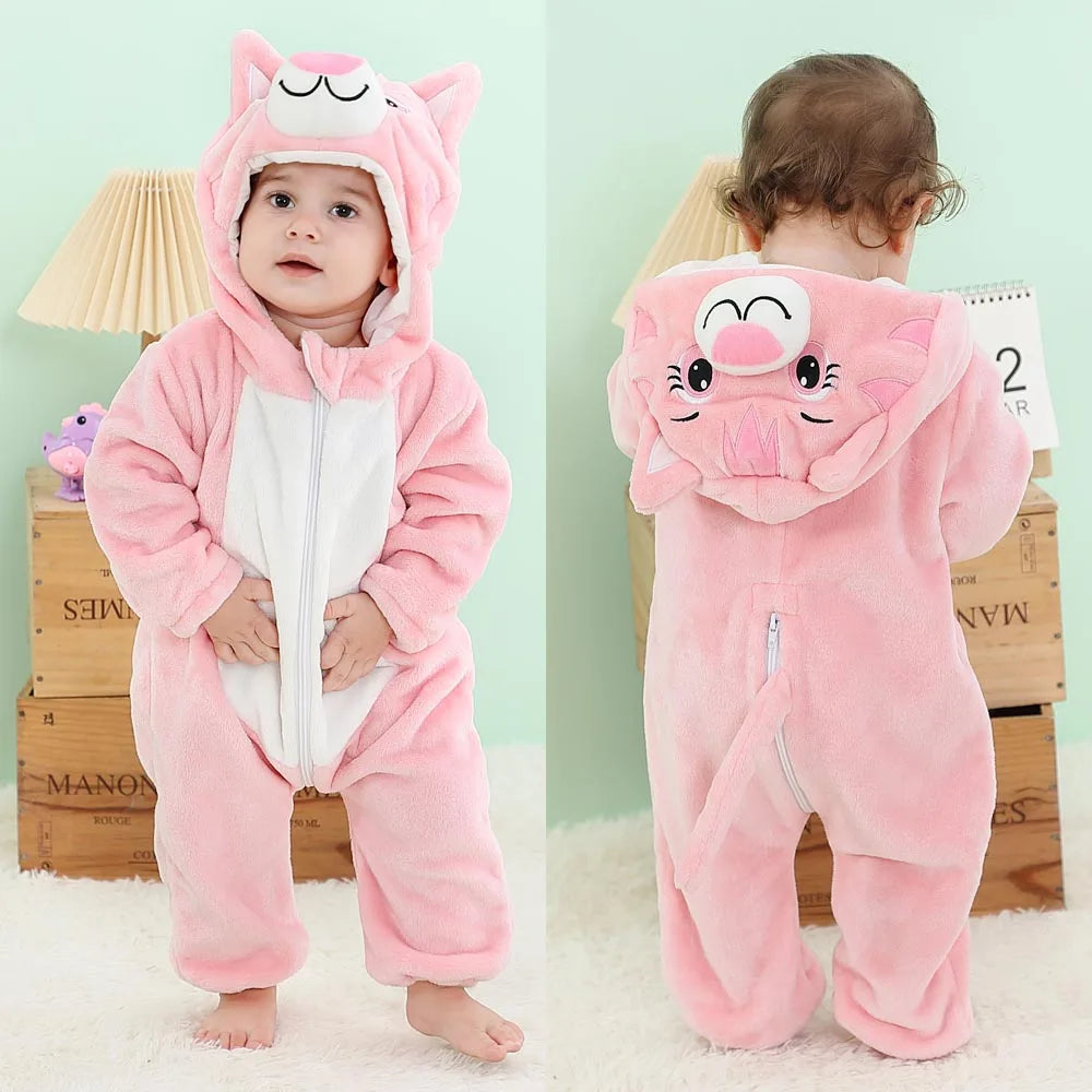 Autumn Winter Cartoon Style Winter Long Sleeve Baby Boys Girls Rompers Toddler Kids Playsuit Jumpsuits Baby Clothes Child Onesie