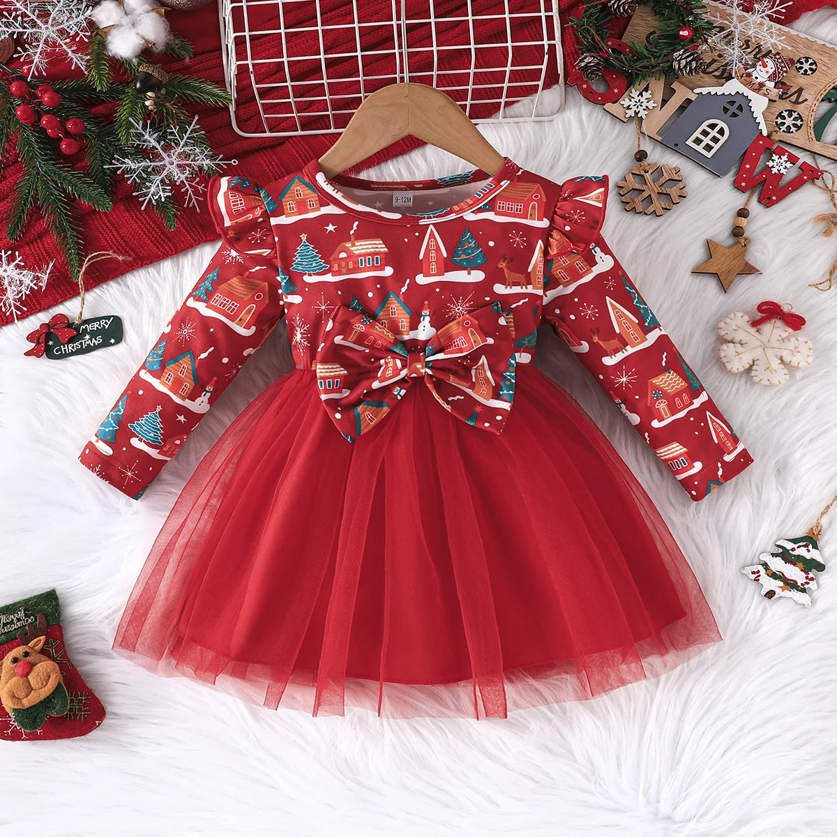 Baby Dress For New Year Green Tree Print Xmas Christmas Dress For Newborns Toddler My First New Year Girls Costumes
