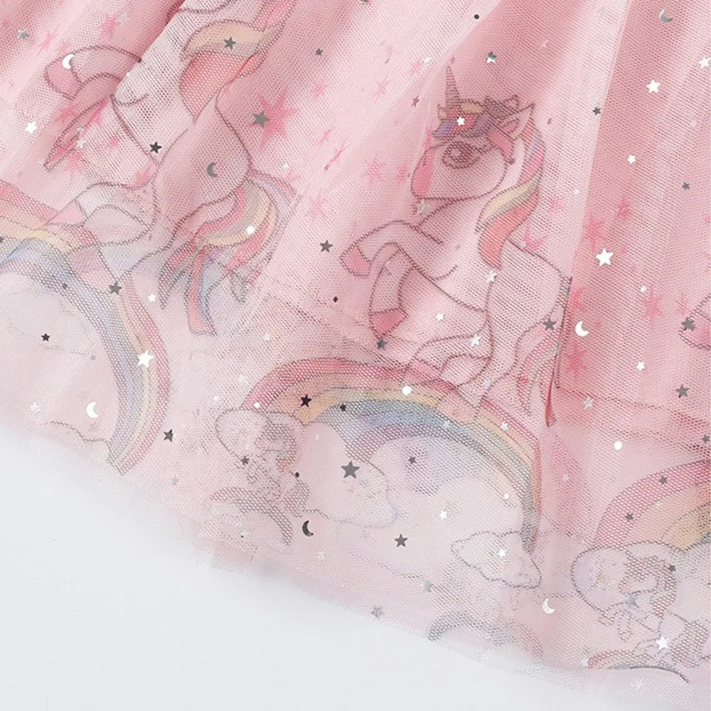 2025 New Princess Dress Unicorn Summer Kids Clothes Birthday Dress Party Short Sleeve Children Rainbow Cute Fashion Dresses