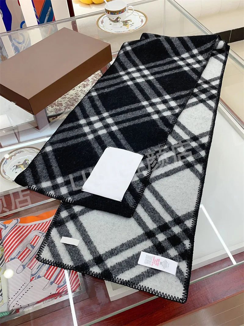 Scarf Shawl Double-Faced Plaid Wool Scarf Neck Warmer Soft Comfortable Fashion Long Scarf for Men and Women