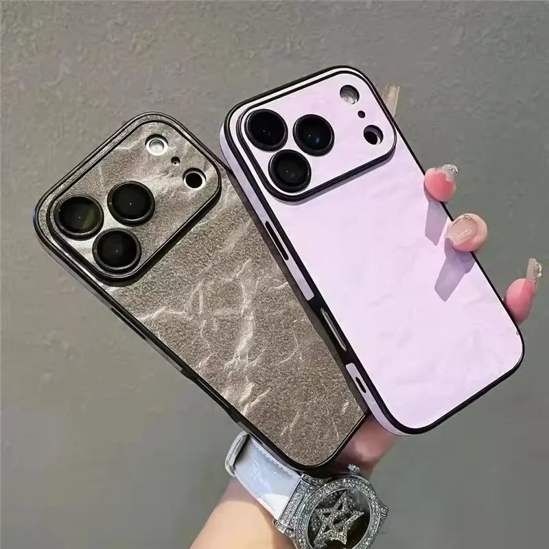 Velvet Snow Mountain Pattern Phone Case For iPhone 17 15 14 16 12 11 13 Pro Max Plus Air Luxury Leather Cover Phone Accessories