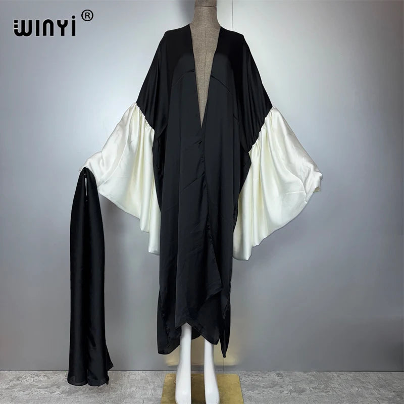 WINYI original Hanfu Kimono Evening dress Beach Wear Cover up Africa women loose puff(ed) sleeves Cardigan boho Holiday kaftan